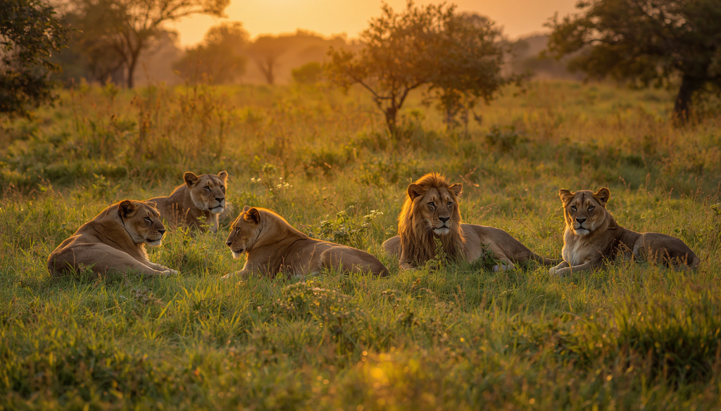 Lions hunting during Great Migration in Maasai Mara Kenya