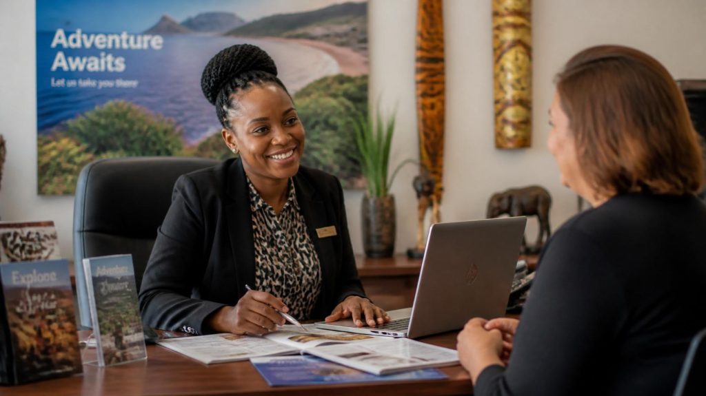 Travel consultant answering common questions about flight booking and air travel in Kenya.