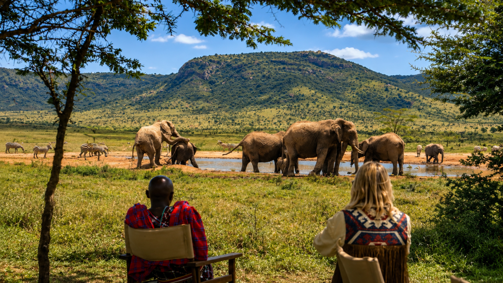 Travellers watching elephants during a Kenya safari